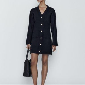 Massimo Dutti Short knit dress with buttons sz L / Navy
